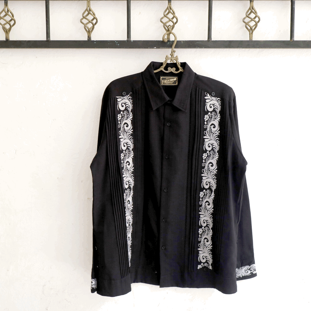 【10月〜11月納期】【受注生産】【長袖】【袖刺繍】【ESG-30L-BS】【 L/S GUAYAMISA】【 BLACK x SILVER 】【 黒 x 銀 】