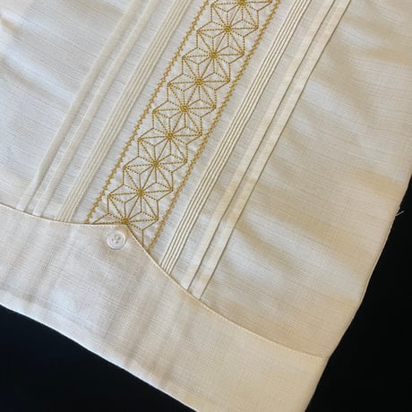 【長袖】【麻の葉柄】【 ESGS-10L-OFG】【 L/S GUAYAMISA ASA 】【OFF WHITExGOLD】 【オフホワイトx金】