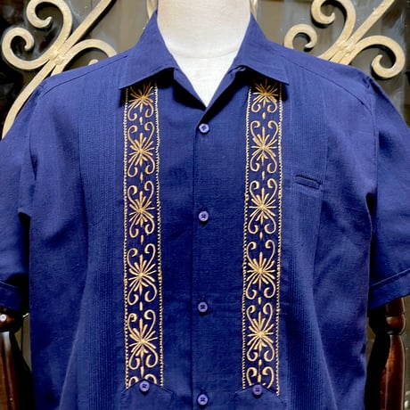 【2027年7月31日までにお届け】【受注生産】【半袖】【 ESG-01S-NG 】【 S/S GUAYABERA 】【 REJILLADA 】【 NAVY x GOLD x 】【 紺 x 金 】
