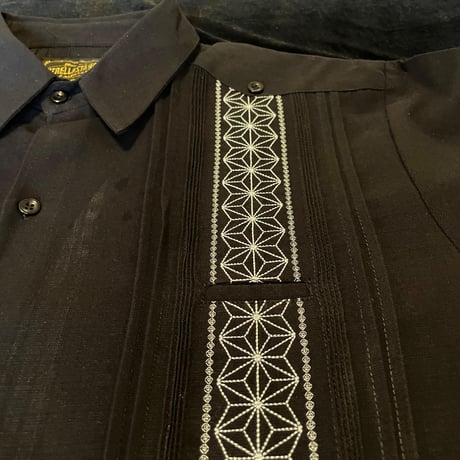 【半袖】【麻の葉柄】【 ESGS-10S-BSI】【 S/S GUAYAMISA ASA 】【BLACKxSILVER】 【黒x銀】