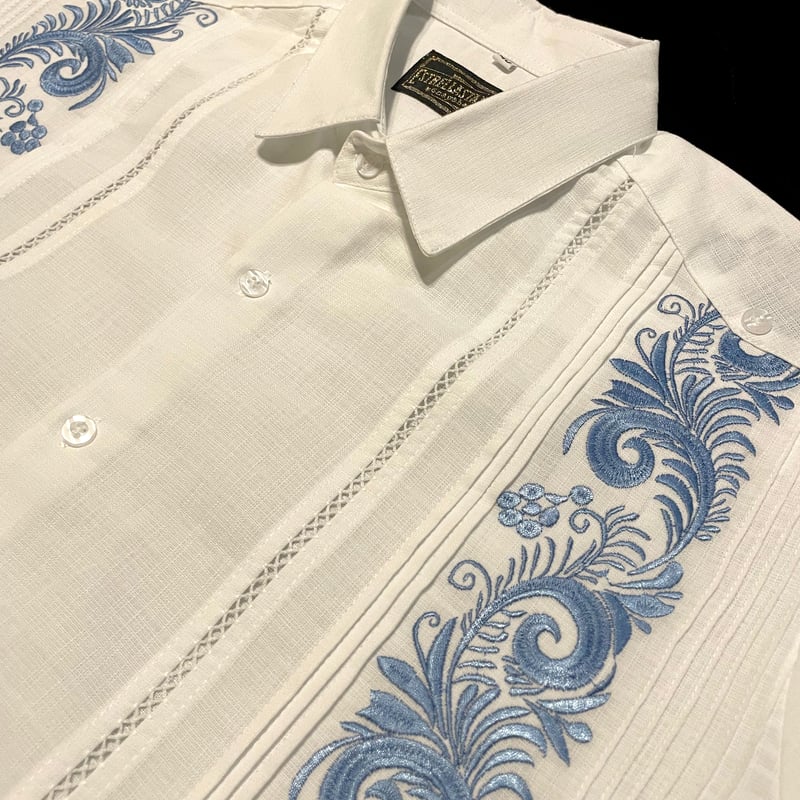 半袖】【袖刺繍】【ESG-30S-WBL】【 S/S GUAYAMISA 】【 WHITEx