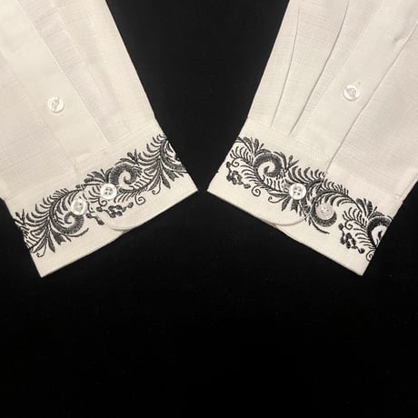 【予約商品】【長袖】【袖刺繍】【ESG-T30L-WB】【 L/S GUAYAMISA 】【WHITExBLACK】【白x黒】