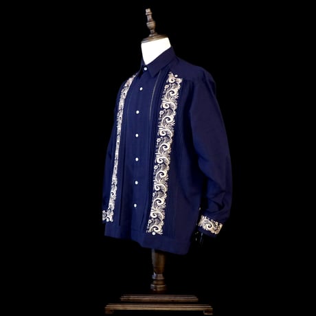 【お取り寄せ商品】【長袖】【袖刺繍】【IMP-101L-NG】【 L/S GUAYABERA 】【 NAVY x GOLD 】【 紺 x 金 】