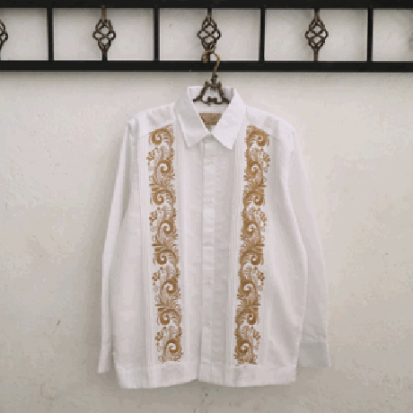 【お取り寄せ商品】【長袖】【IMP-COL-100L-WG】【GUAYABERAS COLLI】【 L/S GUAYABERA】【 WHITE x GOLD 】【 白 x 金 】