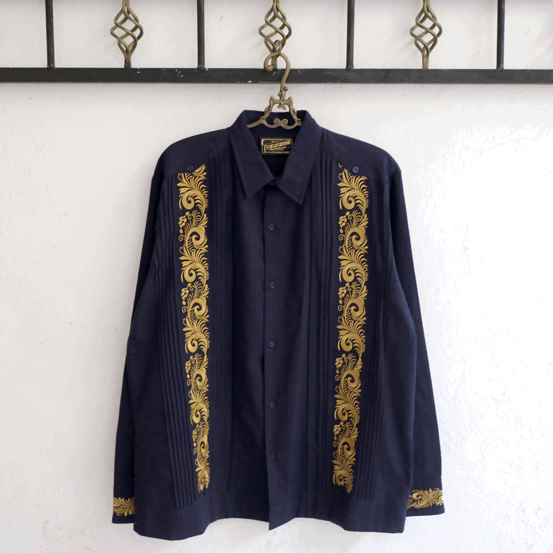 【ご注文日より１年以内にお届け】【受注生産】【長袖】【袖刺繍】【ESG-T30L-NG】【 L/S GUAYAMISA】【 NAVY x GOLD 】【 紺 x 金 】