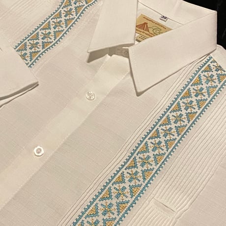 【長袖】【ESG-109L-WJA】【GUAYABERAS】【 L/S GUAYABERA】【WHITE x JADE 】