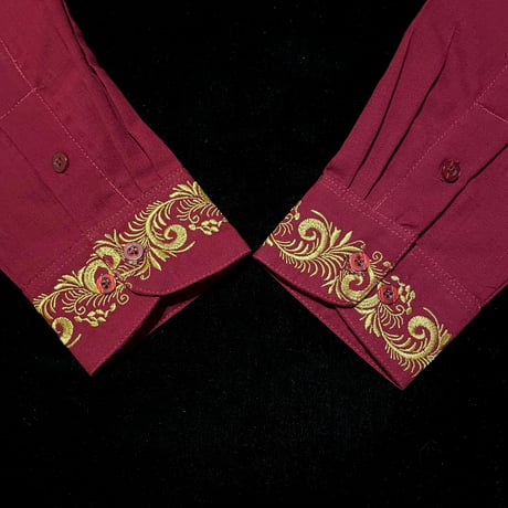 【予約商品】【長袖】【袖刺繍】【ESG-T30L-BUG】【 L/S GUAYAMISA 】【 BURGUNDYx GOLD】【 臙脂色x金】