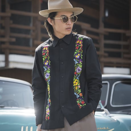 【お取り寄せ商品】【長袖】【ACAPULCO】【IMP-COL-102L-BM】【GUAYABERAS COLLI】【 L/S GUAYAMISA】【 BLACKxMULTI COLOR 】【 黒 】