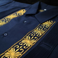 【ご注文日より１年以内にお届け】【受注生産】【半袖】【 ESG-01S-NG 】【 S/S GUAYABERA 】【 REJILLADA 】【 NAVY x GOLD x 】【 紺 x 金 】