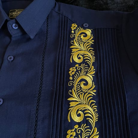 【予約商品】【長袖】【袖刺繍】【ESG-T30L-NG】【 L/S GUAYAMISA 】【 NAVY x GOLD 】【 紺 x 金 】