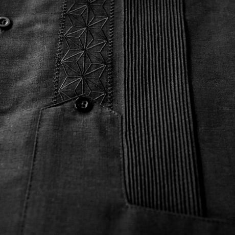 【2027年7月31日までにお届け】【受注生産】【半袖】【 ESGS-04S-B 】【 S/S GUAYABERA 】【 REJILLADA ASA 】【 麻の葉柄 】【 BLACK 】【黒】