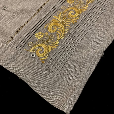 【長袖】【袖刺繍】【ESG-T30L-GRG】【 L/S GUAYAMISA 】【 GRAY x GOLD】【 グレーx金】