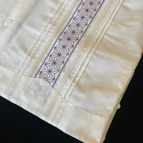 【長袖】【麻の葉柄】【 ESGS-10L-OFPU】【 L/S GUAYAMISA ASA 】【OFF WHITExPURPLE】
