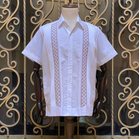 【半袖】【 S/S GUAYAMISA 】【ESG-109S-WBR】【GUAYABERAS COLLI】【CRUZ】【 WHITE x BROWN 】【 白 x 茶色 】