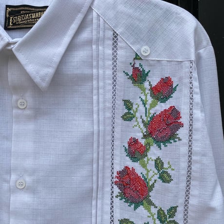 【2027年7月31日までにお届け】【受注生産】【長袖】【 ESG-10L-WR 】【 L/S GUAYAMISA 】【 FLORES 】【 WHITE x RED 】【 白 x 赤 】