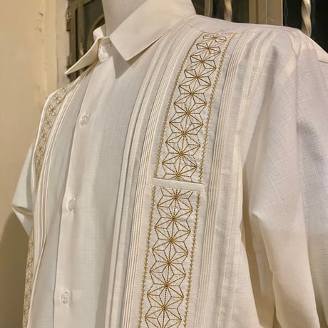 【長袖】【麻の葉柄】【 ESGS-10L-OFG】【 L/S GUAYAMISA ASA 】【OFF WHITExGOLD】 【オフホワイトx金】