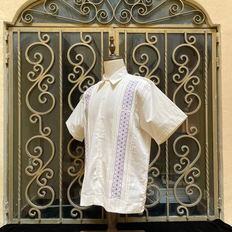 【半袖】【麻の葉柄】【 ESGS-10S-OFPU】【 S/S GUAYAMISA ASA 】【OFF WHITExPURPLE】 【オフホワイト紫】