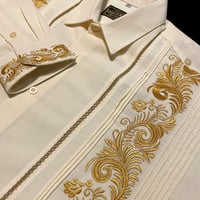 【予約商品】【長袖】【袖刺繍】【ESG-T30L-OFG】【 L/S GUAYAMISA 】【 OFF WHITEx GOLD】【 オフホワイトx金】