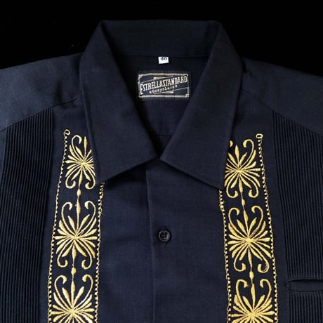 【予約商品】【 半袖 】【 ESG-01S-BG 】【 S/S GUAYABERA 】【 REJILLADA 】【 BLACK x GOLD 】【 黒 x 金 】