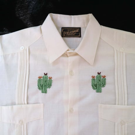 【2027年7月31日までにお届け】【受注生産】【長袖】【CACTUS 手刺繍】【HANDMADE】【CUBANA】】【 ESGP-106L-IV】【 L/S GUAYABERA】【IVORY】