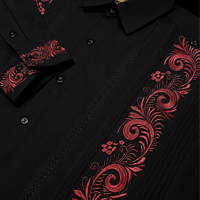 【長袖】【袖刺繍】【ESG-T30L-BBU】【 L/S GUAYAMISA 】【 BLACK xBURGUNDY 】【 黒x臙脂色 】