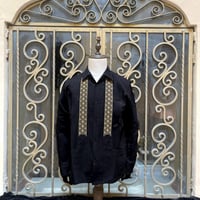 【2月〜3月納期】【受注生産】【長袖】【 ESGS-04L-BG 】【 L/S GUAYABERA 】【 REJILLADA ASA 】【 麻の葉柄 】【 BLACK x GOLD 】【黒x金】