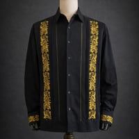 【長袖】【袖刺繍】【ESG-T30L-BG】【 L/S GUAYAMISA 】【 BLACK x GOLD 】【 黒 x 金 】