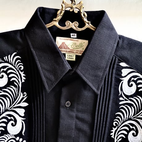 【お取り寄せ商品】【長袖】【IMP-COL-100L-B】【GUAYABERAS COLLI】【 L/S GUAYAMISA】【 BLACK x WHITE 】【 黒 x 白 】
