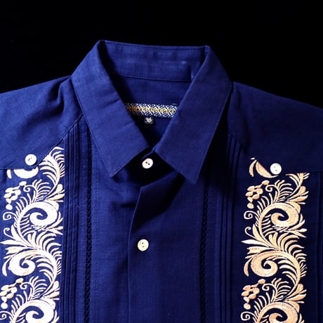 【お取り寄せ商品】【長袖】【袖刺繍】【IMP-101L-NG】【 L/S GUAYABERA 】【 NAVY x GOLD 】【 紺 x 金 】