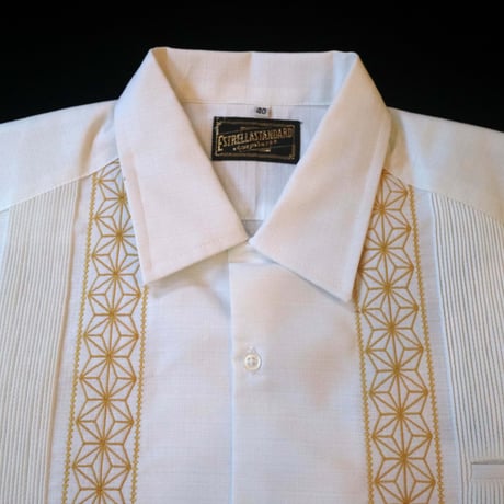 【2027年7月31日までにお届け】【受注生産】【長袖】【 ESGS-04L-WG 】【 L/S GUAYABERA 】【REJILLADA ASA】【麻の葉柄】【 WHITE x GOLD 】