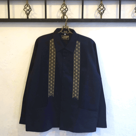 【9月下旬】【予約商品】【長袖】【 ESGS-04L-NG 】【 L/S GUAYABERA 】【 REJILLADA ASA 】【 麻の葉柄 】【 NAVY x GOLD 】【紺x金】
