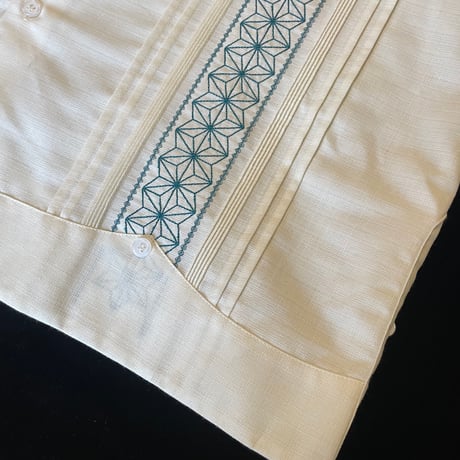 【長袖】【麻の葉柄】【 ESGS-10L-OFJA】【 L/S GUAYAMISA ASA 】【OFF WHITExJADE】 【オフホワイトx翡翠】