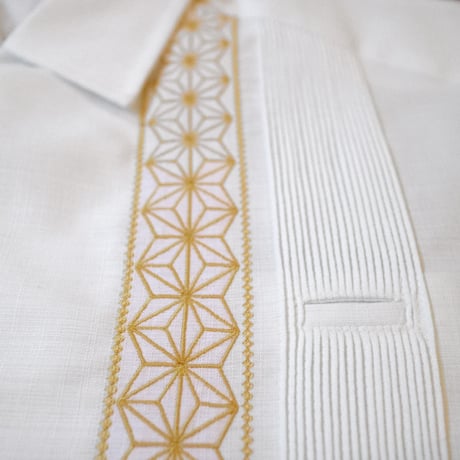 【2027年7月31日までにお届け】【受注生産】【半袖】【 ESGS-04S-WG】【 S/S GUAYABERA 】【 REJILLADA ASA 】【 麻の葉柄 】【 WHITExGOLD 】