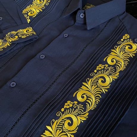 【予約商品】【長袖】【袖刺繍】【ESG-T30L-NG】【 L/S GUAYAMISA 】【 NAVY x GOLD 】【 紺 x 金 】