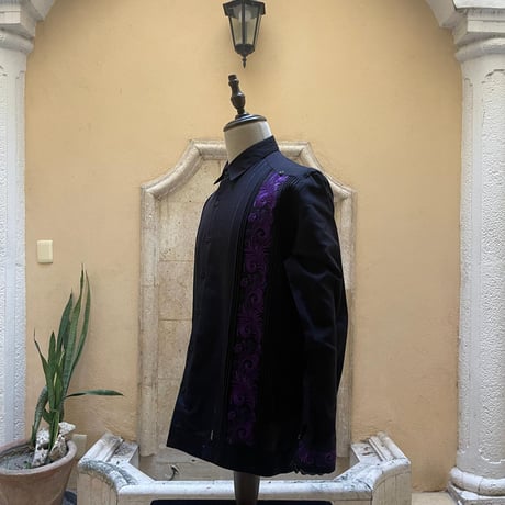 【長袖】【袖刺繍】【ESG-T30L-BPU】【 L/S GUAYAMISA 】【 BLACK xPURPLE 】【 黒x紫 】