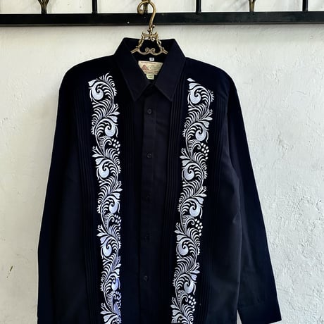 【お取り寄せ商品】【長袖】【IMP-COL-100L-B】【GUAYABERAS COLLI】【 L/S GUAYAMISA】【 BLACK x WHITE 】【 黒 x 白 】