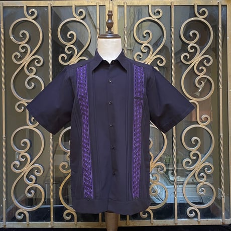 【半袖】【麻の葉柄】【 ESGS-10S-BPU】【 S/S GUAYAMISA ASA 】【BLACKxPURPLE】 【黒x紫】