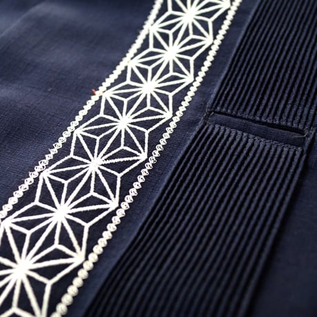 【2027年7月31日までにお届け】【受注生産】【長袖】【 ESGS-04L-NS 】【 L/S GUAYABERA 】【 REJILLADA ASA 】【 麻の葉柄 】【 NAVYxSILVER 】
