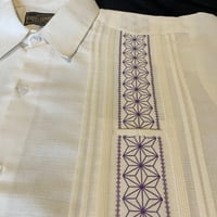 【半袖】【麻の葉柄】【 ESGS-10S-OFPU】【 S/S GUAYAMISA ASA 】【OFF WHITExPURPLE】 【オフホワイト紫】