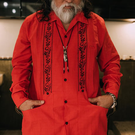 【2027年7月31日までにお届け】【受注生産】【長袖】【 ESG-20L-REB 】【 L/S GUAYABERA 】【 REJILLADA 】【 RED x BLACK 】【 赤 x 黒 】