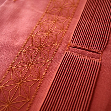 【2027年7月31日までにお届け】【受注生産】【長袖】【 ESGS-04L-OR 】【 L/S GUAYABERA 】【 REJILLADA ASA 】【 麻の葉柄 】【 ORANGE  】