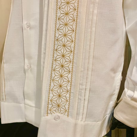 【長袖】【麻の葉柄】【 ESGS-10L-OFG】【 L/S GUAYAMISA ASA 】【OFF WHITExGOLD】 【オフホワイトx金】