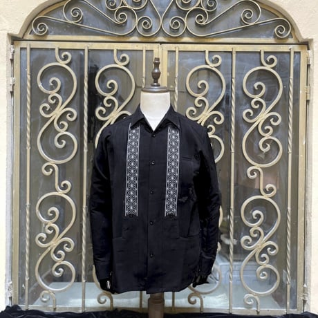 【2027年7月31日までにお届け】【受注生産】【長袖】【 ESGS-04L-BW 】【 L/S GUAYABERA 】【 REJILLADA ASA 】【 麻の葉柄 】【 BLACKxWHITE】