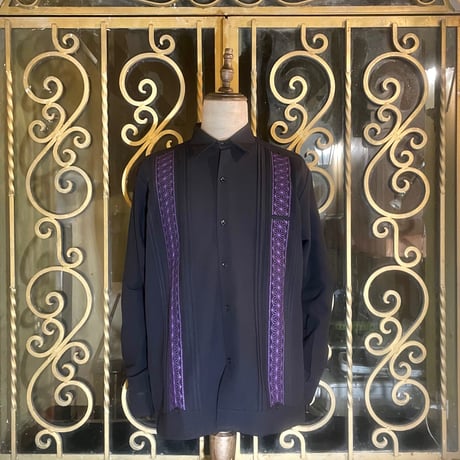 【長袖】【麻の葉柄】【 ESGS-10L-BPU】【 L/S GUAYAMISA ASA 】【BLACKxPURPLE】 【黒x紫】
