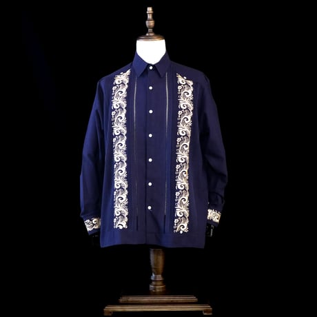 【お取り寄せ商品】【長袖】【袖刺繍】【IMP-101L-NG】【 L/S GUAYABERA 】【 NAVY x GOLD 】【 紺 x 金 】