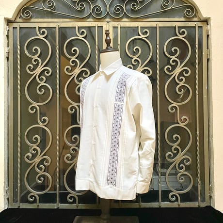 【長袖】【麻の葉柄】【 ESGS-10L-OFPU】【 L/S GUAYAMISA ASA 】【OFF WHITExPURPLE】