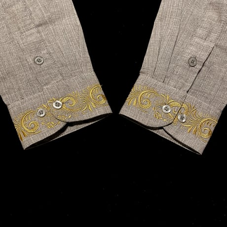 【長袖】【袖刺繍】【ESG-T30L-GRG】【 L/S GUAYAMISA 】【 GRAY x GOLD】【 グレーx金】
