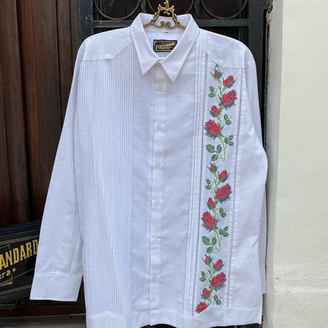 【2027年7月31日までにお届け】【受注生産】【長袖】【 ESG-10L-WR 】【 L/S GUAYAMISA 】【 FLORES 】【 WHITE x RED 】【 白 x 赤 】