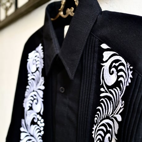 【お取り寄せ商品】【長袖】【IMP-COL-100L-B】【GUAYABERAS COLLI】【 L/S GUAYAMISA】【 BLACK x WHITE 】【 黒 x 白 】