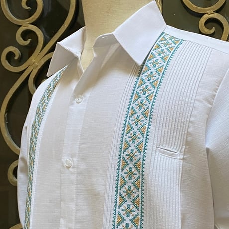 【長袖】【ESG-109L-WJA】【GUAYABERAS】【 L/S GUAYABERA】【WHITE x JADE 】